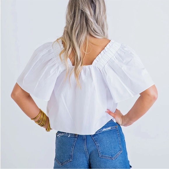 ZARA White Square Crop Top Wide Short Sleeve Medium - Picture 2 of 6